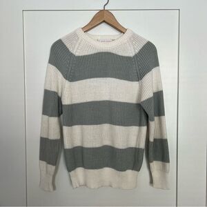 ESprit Sport Sweater Womens Small Gray White Striped Knit Long Sleeve Round Neck